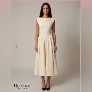 Cream Midi Dress with Cap Sleeves